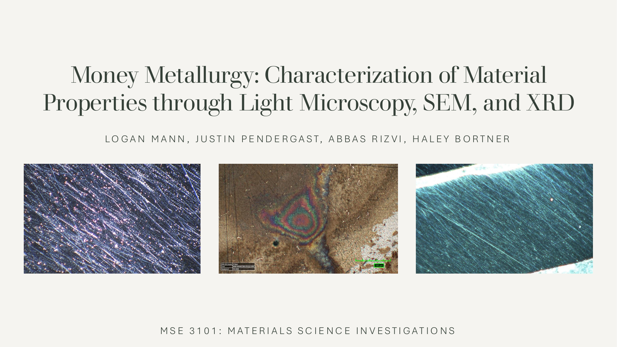 Materials characterization results